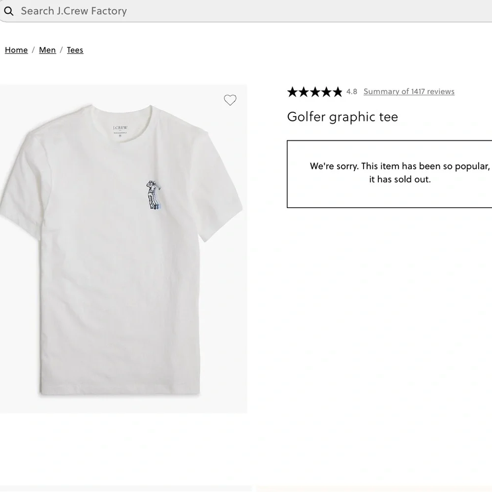 NWT J.Crew White Graphic Tee with Blue Golfer Print in Size Medium